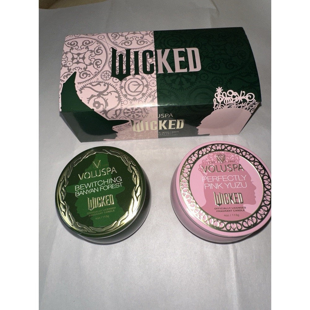 Wicked Volupsa Pink Goes Good With Green Mini Tin Candle Gift Set NEW 2 Pc